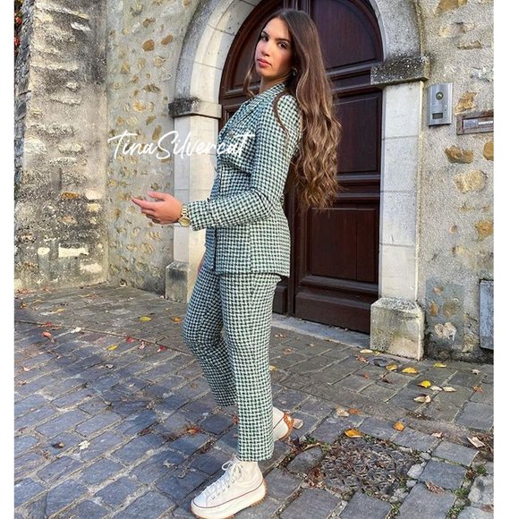 BLOGGER'S FAVE! Zara Tweed Flared Pants White/Green Sz M NWT - Picture 5 of 14